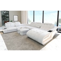 Sofa Dreams Wohnlandschaft Leder Sofa Elegante XXL Form Ledersofa Couch, wahlweise mit Bettfunktion weiß