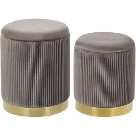 Beliani Pouf 2er Set Samtstoff 0 x 0 x 0 cm Grau/Gold