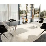DELIFE Esstisch Edge, Reliefglas Rauchschwarz 3D-Design 300x100 Edelstahl Schräg schwarz 300 cm x 77 cm x 100 cm