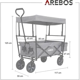 Arebos Bollerwagen faltbar grau inkl. 2 Netztaschen und Außentasche