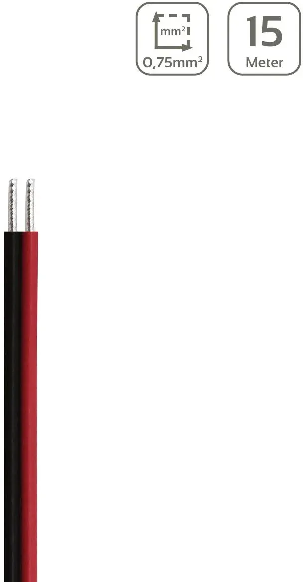LED Kabel 2-polig - Querschnitt: 2x0,75mm2 / AWG18 - Länge: 15m