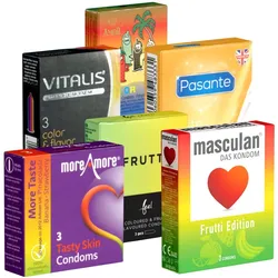 Kondomotheke® Fruity Tasty Mega Mix SIXPACK - bunte Kondome (18 Kondome) 18 St