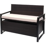 MCW Poly-Rattan 2er Sitzbank MCW-F39, Gartenbank Truhenbank, Staufach Aufbewahrung Sitzkissen ~ braun, Kissen beige