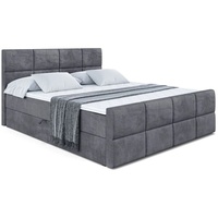 ALTDECOR Boxspringbett ARDENI-Z, Polsterbett mit Kopfteil, Bettkasten, Fußteil - Mittelfest (H3) Matratze - 160x200 - Dunkelgrau Samt