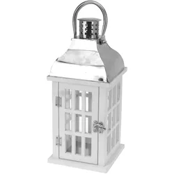 Mojawo Holz Laterne Weiß Gartenlaterne Stalllaterne Windlicht Außen H32cm
