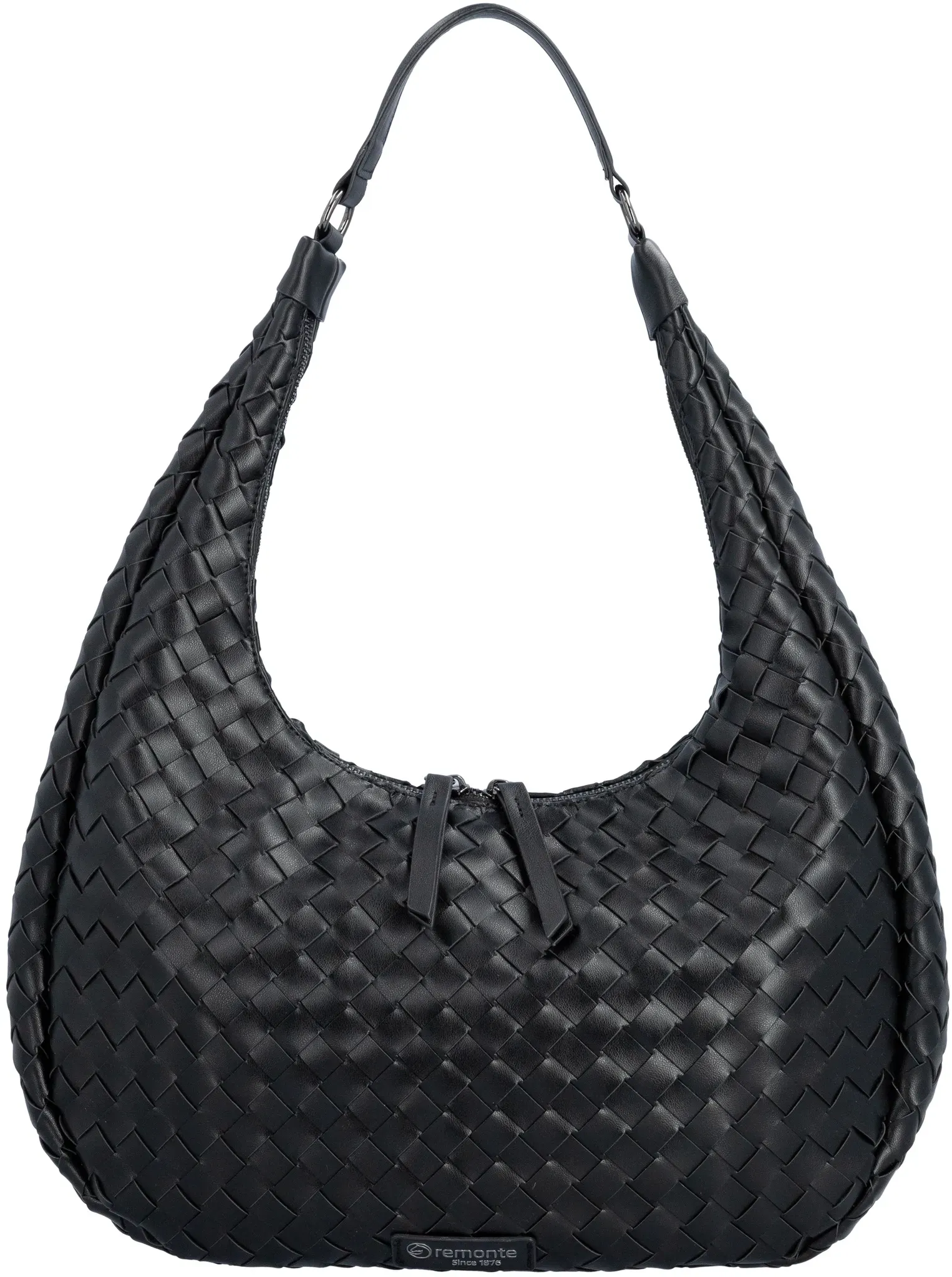 Hobo REMONTE, Damen, Gr. B/H/T: 37cm x 23cm x 6cm, schwarz, Lederimitat, unifarben, Taschen Hobo, Beuteltasche, Handtasche in Flecht-Optik, mit kurzem Umhängeriemen