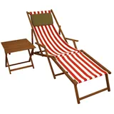 Erst-Holz Gartenliege Liegestuhl Fußteil Tisch Kissen Deckchair Holz Sonnenliege rot-weiß 10-314 F T KD