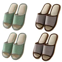 Teceyfeet 4 Paar Gästehausschuhe Set Leinen Hausschuhe Slides Slippers Gästepantoffeln Badeschuhe Rutschfeste Flache Spa Slippers Haushaltsschuhe Hause Hotel Slippers für Damen Herren - 38/43 EU