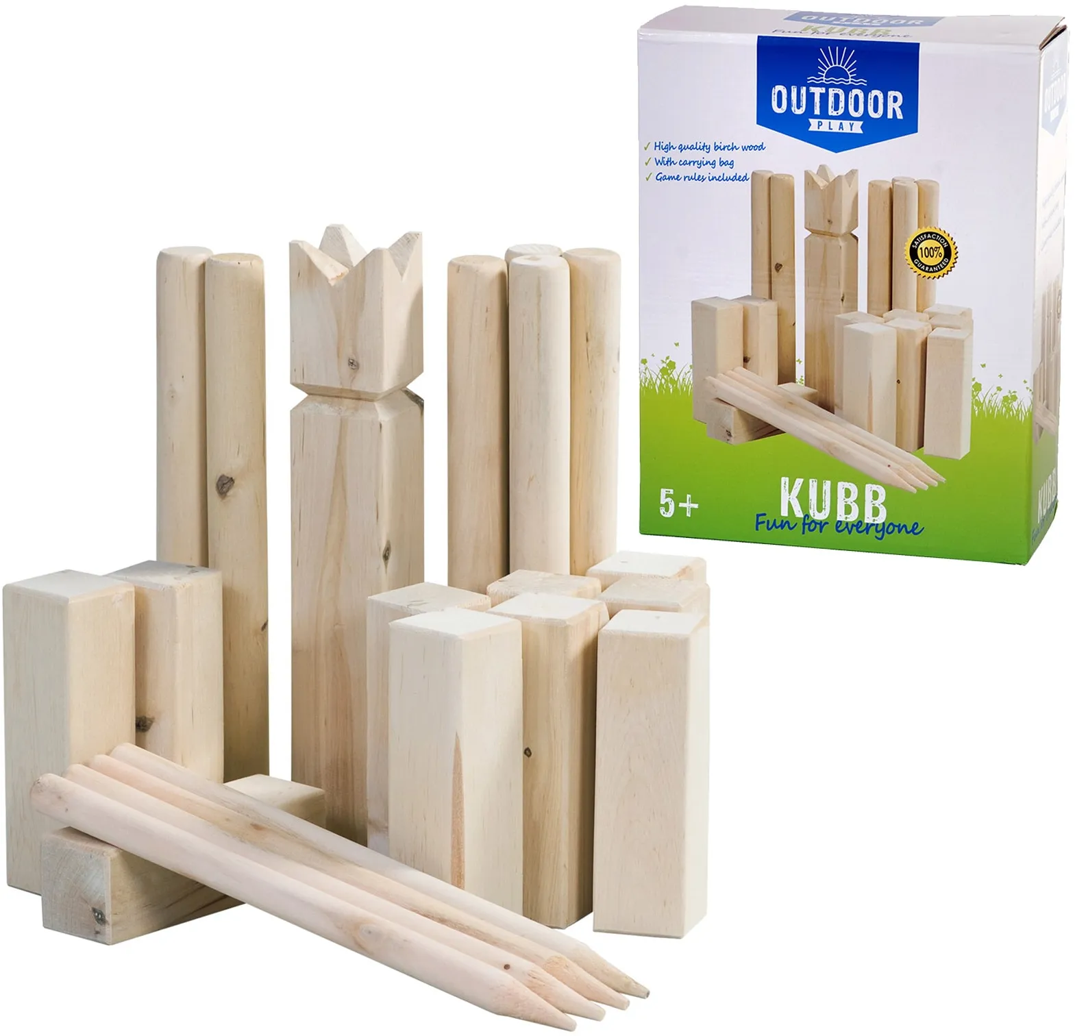 OUTDOOR Wikingerspiel Kubb XL Wurfspiel Rasen Kegelspiel Birke Holz Tasche 21tlg