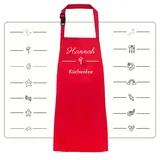 Kochschürze Kinder personalisiert mit Motiv & Wunschtext bestickt - Individuell personalisierte Kinderschürze wasserfest als besonderes Geschenk (Rot) - Einheitsgröße