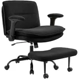 IWMH Bürostuhl mit Fußstütze (Ergonomisch Schreibtischstuhl mit klappbare Armlehnen), Höhenverstellbar ADHS Kniestuhl, Teddystoff Drehstuhl mit Rollen schwarz