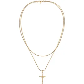 KUZZOI Halskette Layer Kreuz Kordelkette 925 Silber Gold