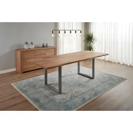 SAM Outillage Esstisch Baumkante Akazie natur 200(300)x100 Ansteckplatten silber ADINA