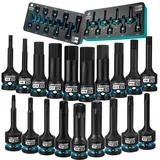 LIBRATON Schlag Hex Torx Bit Steckschlüssel Set, 1/2" Kraft, S2-Stahl, 9-tlg Stern T30-T80, 10-tlg Sechskant H5-H19, Bit-Steckschlüsselsatz, XPE-Aufbewahrung, Autoreparatur