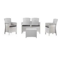 Lounge-set Für Den Außenbereich T, Gartenset Mit Kissen, Lounge-set Für Den Innenbereich In Rattan-optik, 100 % Made In Italy, Weiß - Dmora