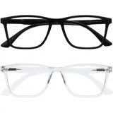 OPULIZE NYX Blaulichtfilter Lesebrille für Damen Herren - Blendfreie UV400-Schutz Federscharnier Anti-Müdigkeit - 2er-Pack - Rechteckiger Rahmen - Schwarz Klar - + 1,00