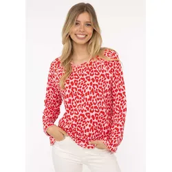 Sweater ZWILLINGSHERZ ""Leo allover"", Damen, Gr. LXL (L/XL), rot, Sweatware, Obermaterial: 50% Baumwolle, 50% Polyester, animal-print, modisch, comfort fit hüftlang, Rundhals, Langarm, Sweatshirts, mit animalischem Printdesign