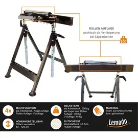 Lemodo Multifunktions Arbeitsbock, 4 Funktionen, Rollenbock, V- und Kugel-Auflage, klappbar, höhenverstellbar