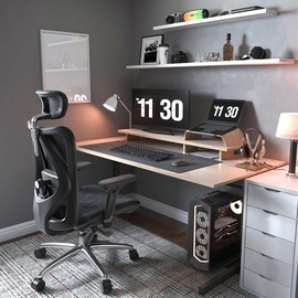 SIHOO Bürostuhl Schreibtischstuhl, ergonomisch, verstellbare Armlehne, 150kg belastbar Bezug schwarz, Gestell schwarz