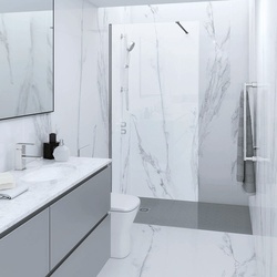 Walk-In Duschwand mit Duschtasse in Matt-Grau Stein-Optik – von 1200mm x 800mm - RAK Feeling x Hudson Reed