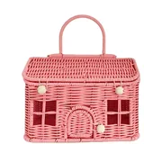 Rattan Aufbewahrungskorb, Rattan Aufbewahrungskorb Handgeflochtener Hausförmiger Organizer Mit Deckel, Vintage Hausform Wohndekoration Für Snacks, Stoffe, Camping, Picknick Und Einkauf