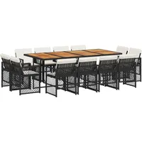 VidaXL 13-tlg. Garten-Essgruppe mit Kissen Schwarz Poly Rattan