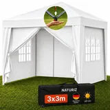 NATURIZ® Pavillon 3x3 Wasserdicht Stabil und UV 50+ Schutz - Faltpavillon mit Seitenwänden - Pop Up Zelt für Garten, Camping, Marktstand & Partyzelt, Gartenpavillon, Gartenzelt, Festzelt (Beige)