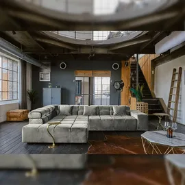 KAWOLA Sofa NEVADA Ecksofa Velvet silber Recamiere links