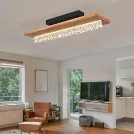 GLOBO Deckenleuchte Kristall modern Deckenlampe Holz led Holzleuchte Esszimmer, Kristalldekor, Holzoptik, Metall schwarz klar opal, 1x led 25W
