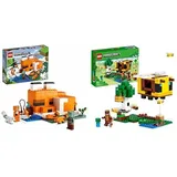 LEGO 21241 Minecraft Das Bienenhäuschen, Ostergeschenk Farm-Spielzeug mit baubarem Haus & Minecraft Die Fuchs-Lodge, Spielzeug für Jungen und Mädchen mit Figuren von ertrunkenem Zombie und Tieren