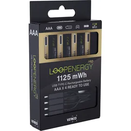 Verico LoopEnergy 4-Pack AAA PRO - Wiederaufladbare USB-C Batterie AA 1125mWh - Akku - Micro AAA
