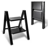 Clanmacy Trittleiter klappleiter Trittleiter 3 Stufen Schwarz klappbar Haushaltsleiter schwarz 46cm x 69cm x 84.5cm
