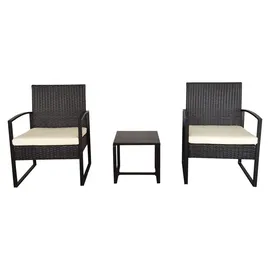 Happy Home 3tlg. Casual-Set Balkonset Sitzgruppe schwarzes Rattan mit Sitzkissen in beige
