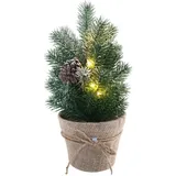 Expo-Börse GmbH LED Weihnachtsbaum Kunsttanne beschneit im Jutetopf 33 cm Batteriebetrieb