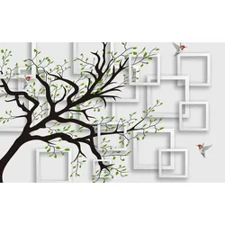 Fototapete PAPERMOON "Muster mit Baum", bunt, B:4,50m L:2,80m, Vlies, Tapeten