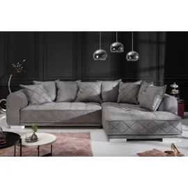 Riess-Ambiente Modernes XXL Ecksofa DECADENCIA 320cm silbergrau Samt inkl. Kissen Eckcouch Sofa - Grau