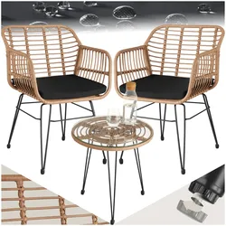 tectake® Rattan Sitzgruppe, für 2 Personen, UV-beständig, filigranes Design