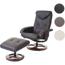 Relaxsessel HWC-C46, Fernsehsessel Sessel mit Hocker, Kunstleder ~ braun