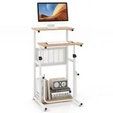 Costway Schreibtisch, Computertisch mit höhenverstellbarer Tischplatte, PC-Tisch stehend, Steh-Sitz Tisch, Laptoptisch für Zuhause - Braun
