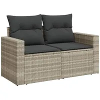 vidaXL Gartensofa mit Kissen 2-Sitzer Hellgrau Poly Rattan