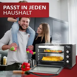 Zilan Minibackofen 45 Liter Konvektion 60 min Timer Ober-Unterhitze Mini Backofen Kleiner Backofen Elektrischer Backofen