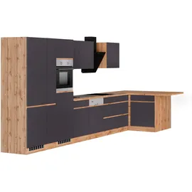 kochstation Winkelküche L-Form 490 cm braun