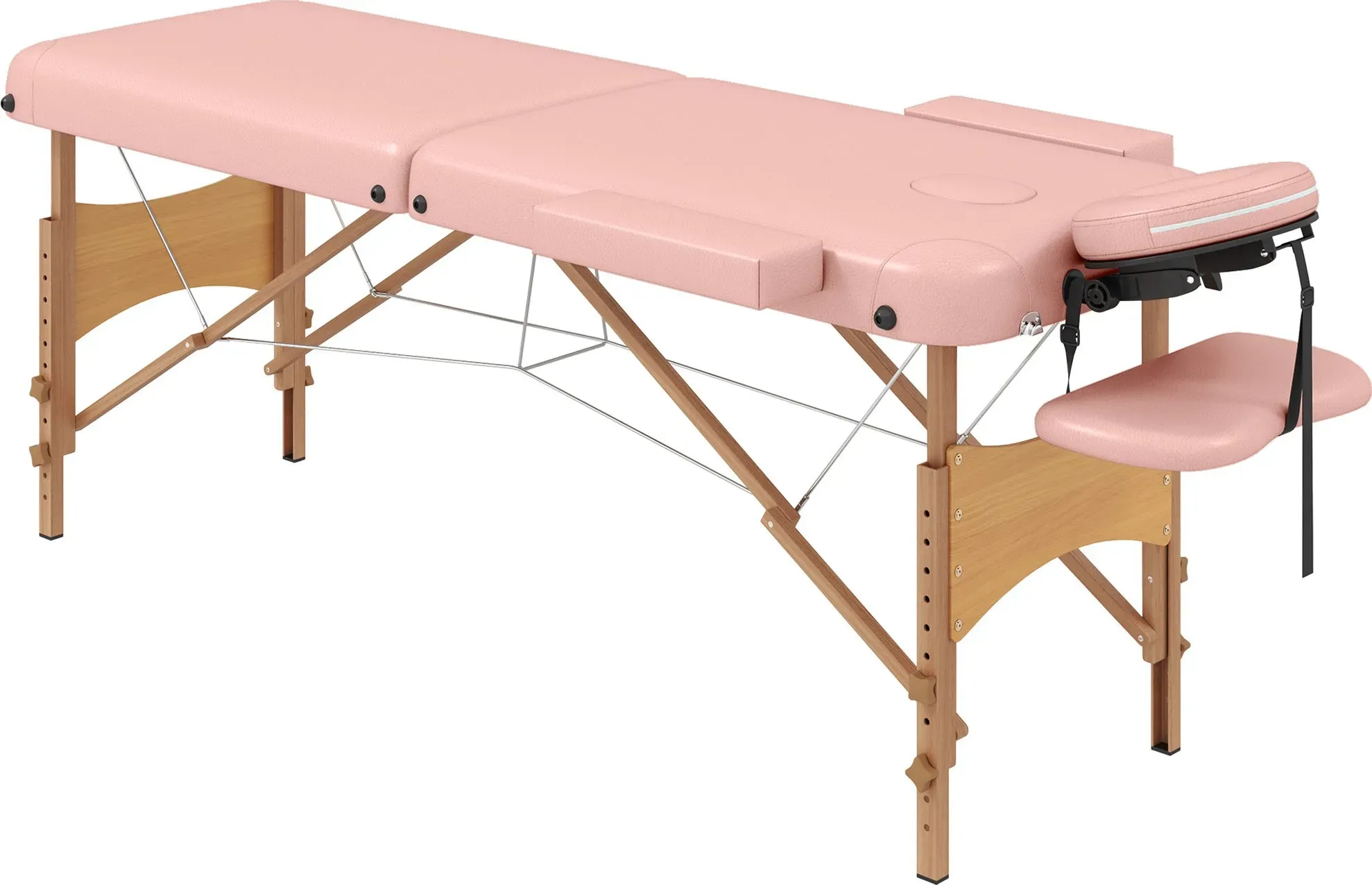 HOMCOM Klappbare Massageliege, professionelle tragbare Liege mit höhenverstellbarer Funktion und Tragetasche, Holzgestell, Rosa   Aosom