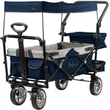 Zelsius Bollerwagen faltbar mit Dach | Blau/Grau | Transportwagen mit Gurtsystem | Handwagen, Strandbollerwagen, Gerätewagen | Faltbollerwagen klappbar, Gartenkarre mit Sonnendach, Transportkarre