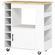 Homcom Küchenwagen mit Arbeitsplatte Ablagen, Weinregalen, Servierwagen Küchenschrank auf Rollen mit Soft-Close-Scharnieren, Griff, Kücheninsel, 83x40x83cm, Eiche - Braun