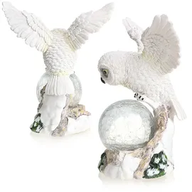 COM-FOUR com-four® LED-Figur Eule mit Glaskugel - LED Beleuchtung zum Hinstellen mit Timer-Funktion - dekorative Weihnachtsfigur