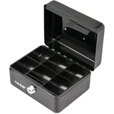 HMF Geldkassette abschließbar, Kasse mit Münzeinsatz, 6 Münzfächer, 15 x 12 x 8 cm Schwarz