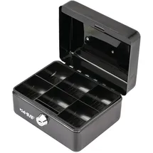 HMF Geldkassette abschließbar, Kasse mit Münzeinsatz, 6 Münzfächer, 15 x 12 x 8 cm Schwarz