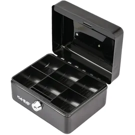 HMF Geldkassette abschließbar, Kasse mit Münzeinsatz, 6 Münzfächer, 15 x 12 x 8 cm Schwarz