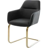 DeLife Freischwinger Pejo-Flex Echt-Leder Schwarz Freischwinger flach Gold Taschenfederkern,